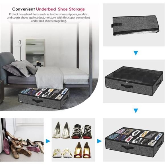 Sturdy Under Bed Shoe Storage Organizer, Set of 2, Fit 12 to 24 Pairs, Underbed - Picture 6 of 7